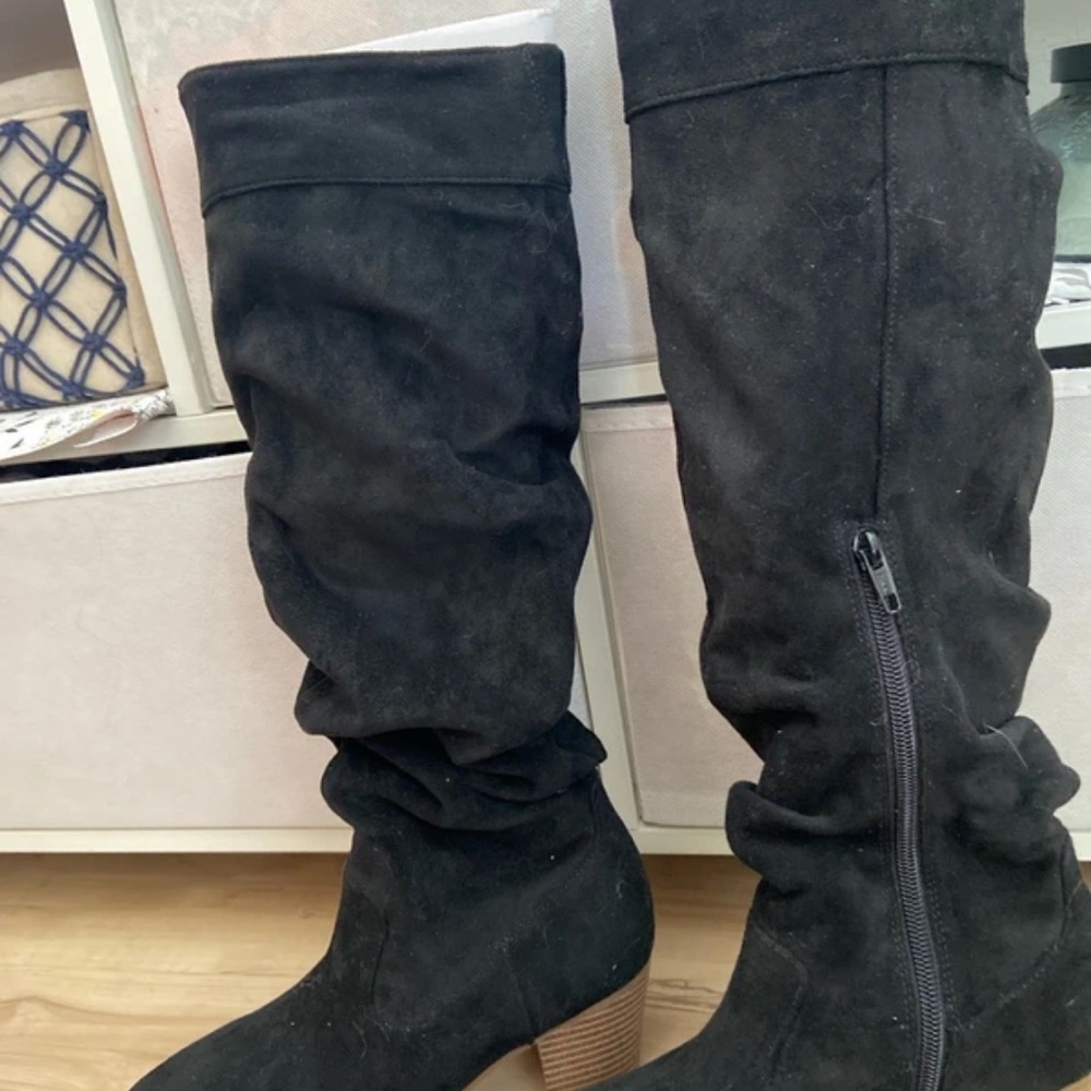 Zara Black Slouch Over-the-Knee Heeled Boots